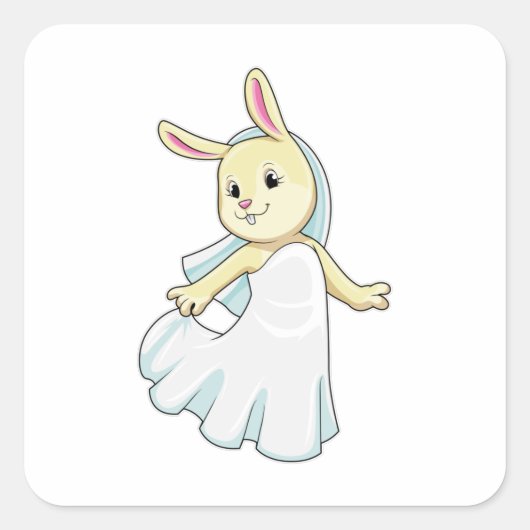 Konijn als bruid met sluier vierkante sticker (Voorkant)