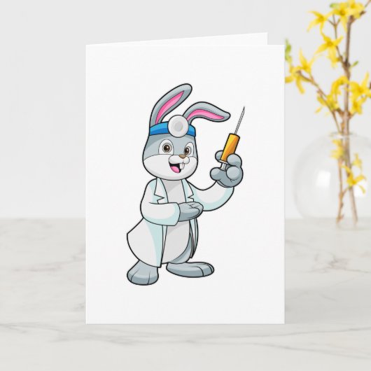 Konijn als dokter bij vaccinatie met spuit kaart (Gele Bloem)