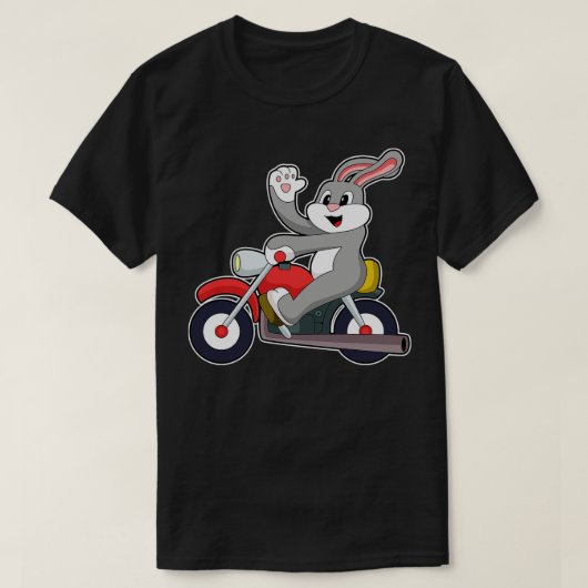 Konijn als fietser met motorfiets t-shirt (Design voorkant)