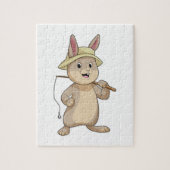 Konijn als Fisher met Geviste staaf Legpuzzel (Verticaal)