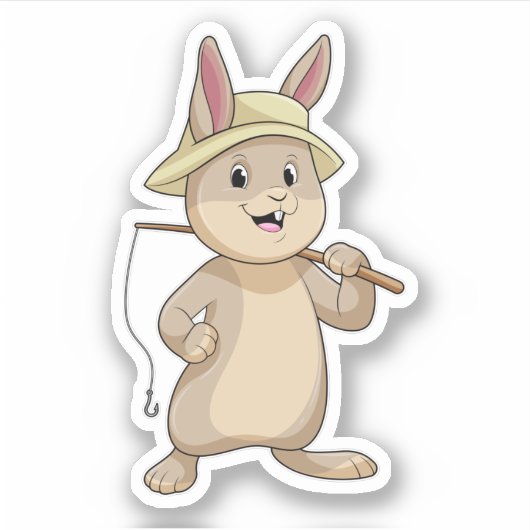 Konijn als Fisher met Geviste staaf Sticker (Voorkant)