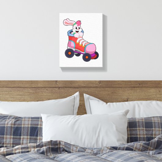 Konijn als gealigneerde Skater met gealigneerde Sc Canvas Afdruk (Insitu (Slaapkamer))