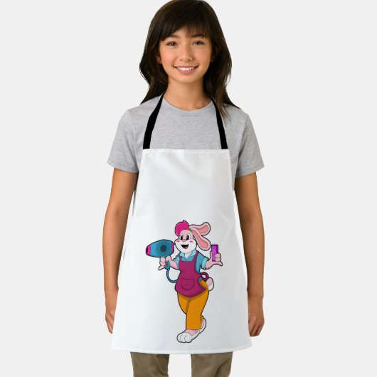 Konijn als haarser met haardroger en comb schort (Insitu)