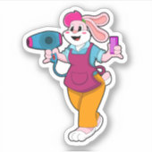 Konijn als haarser met haardroger en comb sticker (Voorkant)