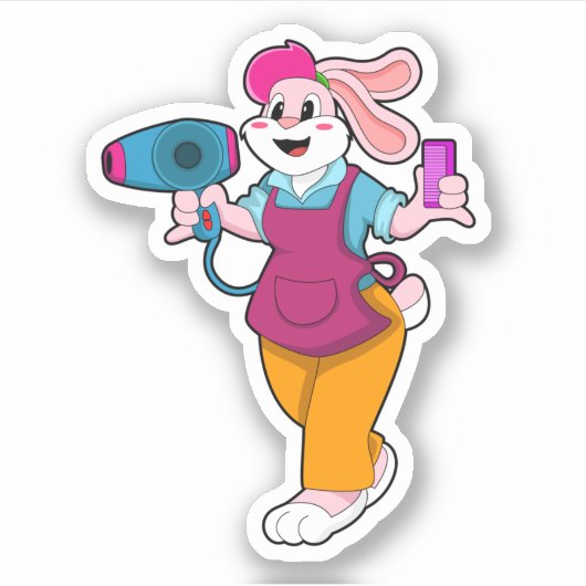 Konijn als haarser met haardroger en comb sticker (Voorkant)