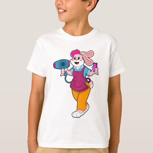 Konijn als haarser met haardroger en comb t-shirt (Voorkant)