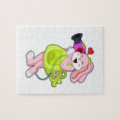 Konijn als haarser met hairdryer legpuzzel (Horizontaal)