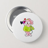 Konijn als haarser met hairdryer ronde button 7,6 cm (Voorkant /achterkant)