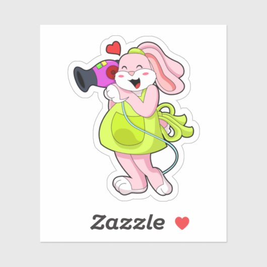 Konijn als haarser met hairdryer sticker (Vel)