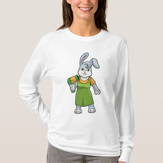 Konijn als haarser met hairdryer t-shirt (Voorkant)
