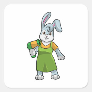 Konijn als haarser met hairdryer vierkante sticker