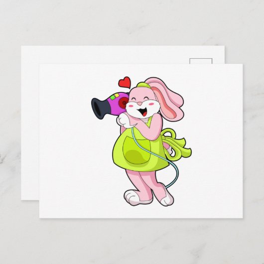 Konijn als kapper met föhn briefkaart (Voorkant / Achterkant)