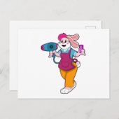 Konijn als kapper met föhn en kam briefkaart (Voorkant / Achterkant)
