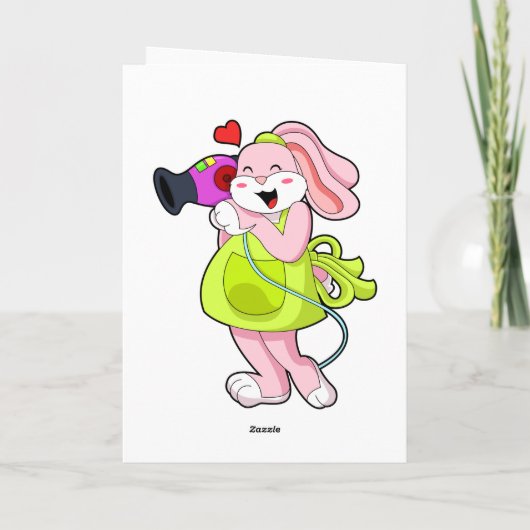 Konijn als kapper met föhn kaart (Achterkant)
