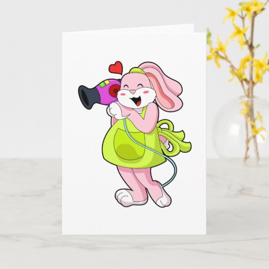 Konijn als kapper met föhn kaart (Gele Bloem)