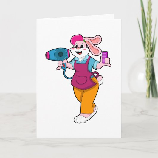 Konijn als kapper met föhn & kam kaart (Voorkant)