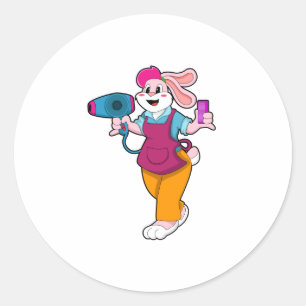 Konijn als kapper met föhn & kam ronde sticker