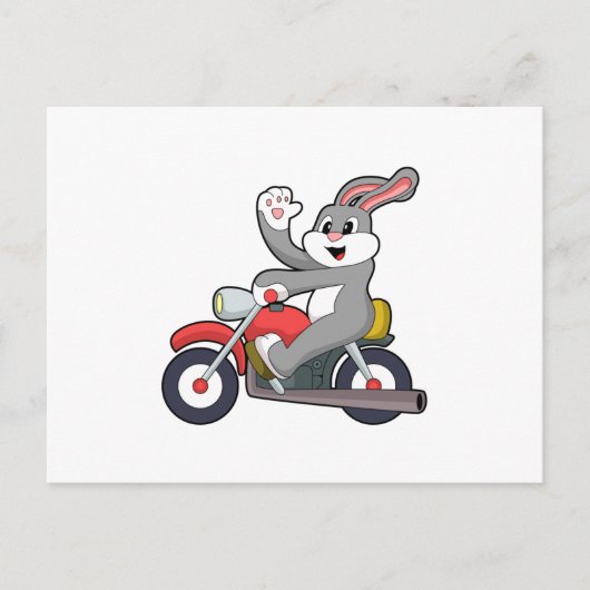 Konijn als motorrijder met motorfiets.PNG Briefkaart (Voorkant)