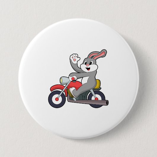 Konijn als motorrijder met motorfiets.PNG Ronde Button 7,6 Cm (Voorkant)