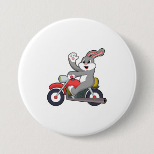 Konijn als motorrijder met motorfiets.PNG Ronde Button 7,6 Cm