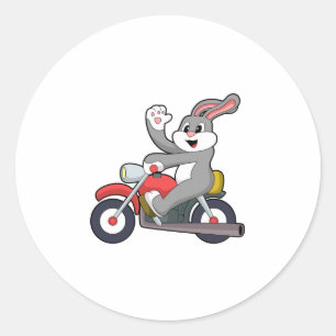 Konijn als motorrijder met motorfiets.PNG Ronde Sticker