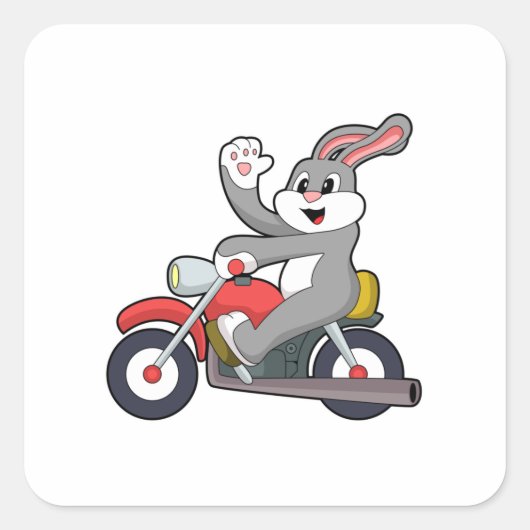 Konijn als motorrijder met motorfiets.PNG Vierkante Sticker (Voorkant)