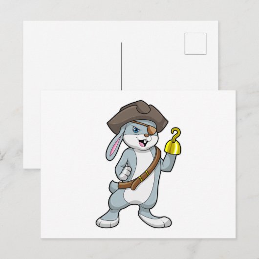 Konijn als piraat met haakhand & Piratenhoed Briefkaart (Voorkant / Achterkant)