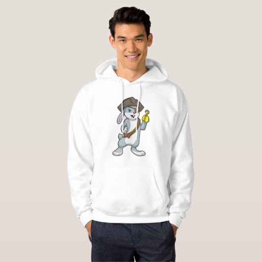 Konijn als piraat met hand en pet van hak hoodie (Voorkant volledig)