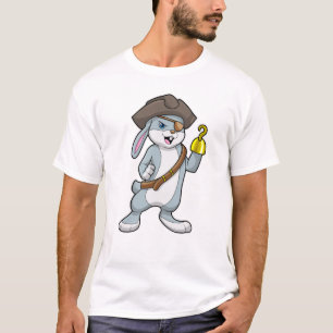 Konijn als piraat met hand en pet van hak t-shirt
