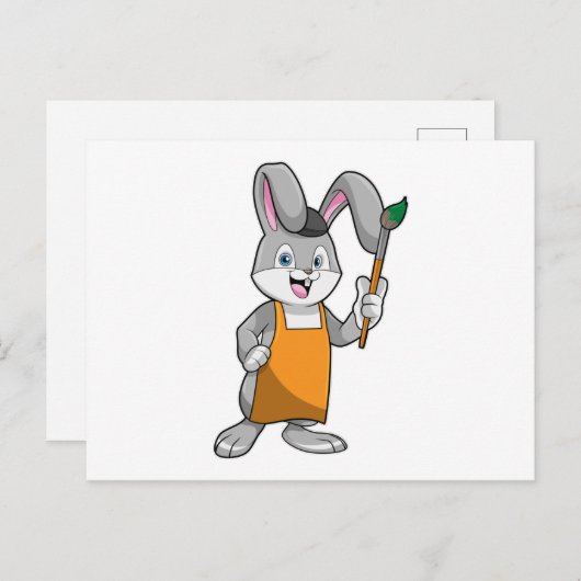 Konijn als schilder met verfkwast briefkaart (Voorkant / Achterkant)