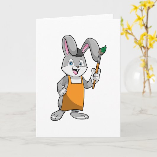Konijn als schilder met verfkwast kaart (Gele Bloem)