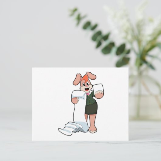 Konijn als secretaresse met papier briefkaart (Staand voorkant)