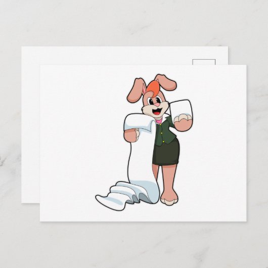 Konijn als secretaresse met papier briefkaart (Voorkant / Achterkant)