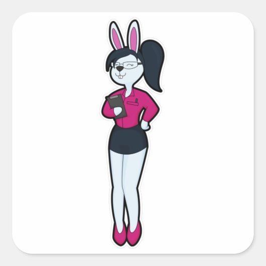 Konijn als secretaris van Notitieblok en bril Vierkante Sticker (Voorkant)