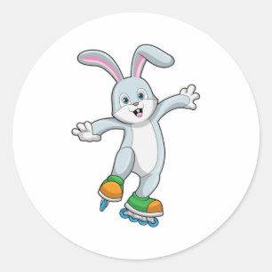 Konijn als Skater met gealigneerde schaatsen Ronde Sticker