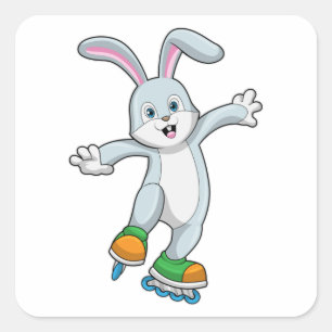 Konijn als Skater met gealigneerde schaatsen Vierkante Sticker