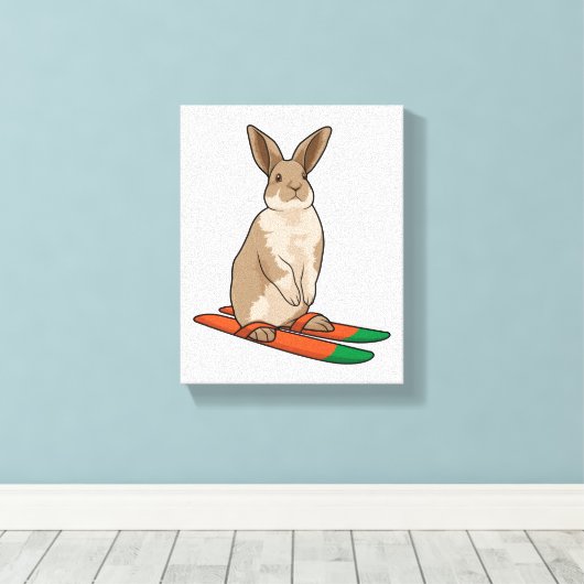 Konijn als skiër canvas afdruk (Insitu (Houten vloer))