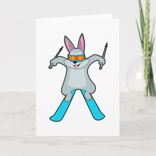 Konijn als skiër met ski kaart (Voorkant)