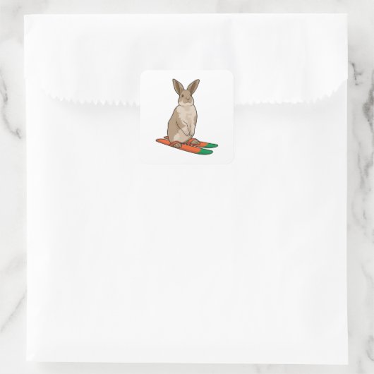 Konijn als skiër vierkante sticker (Tas)