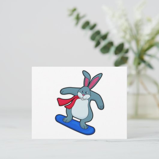 Konijn als Snowboarder met Snowboard en Scarf Briefkaart (Staand voorkant)