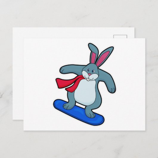 Konijn als Snowboarder met Snowboard en Scarf Briefkaart (Voorkant / Achterkant)