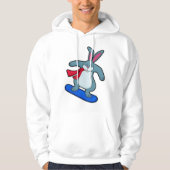 Konijn als Snowboarder met Snowboard en Scarf Hoodie (Voorkant)