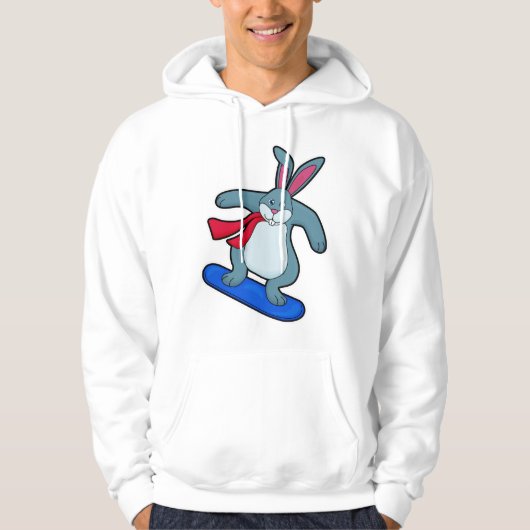 Konijn als Snowboarder met Snowboard en Scarf Hoodie (Voorkant)