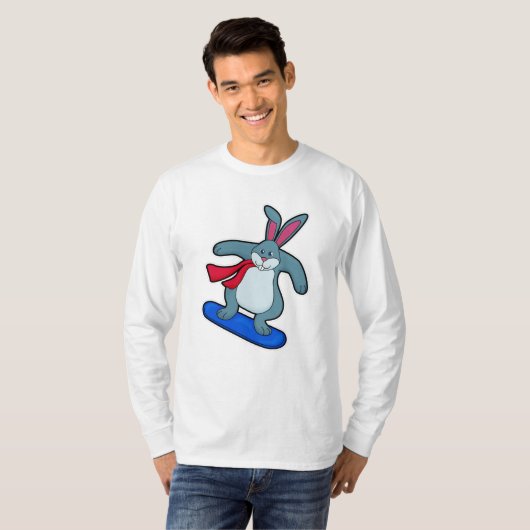 Konijn als Snowboarder met Snowboard en Scarf T-shirt (Voorkant volledig)