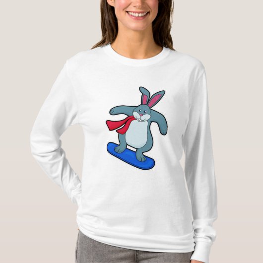 Konijn als Snowboarder met Snowboard en Scarf T-shirt (Voorkant)