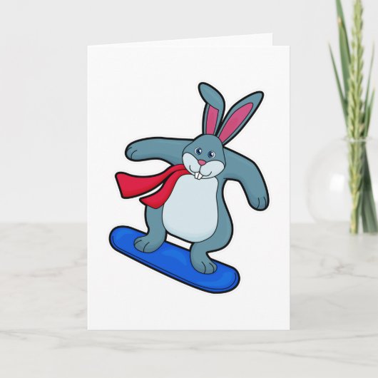 Konijn als snowboarder met snowboard & sjaal kaart (Voorkant)