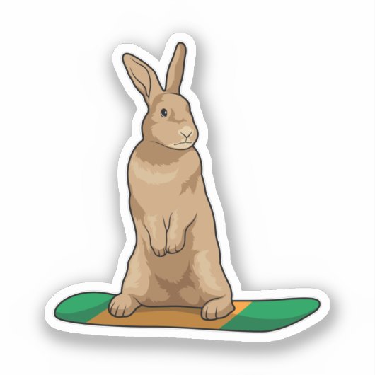 Konijn als Snowboarder met Snowboard Sticker (Voorkant)
