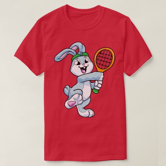 Konijn als tennisser met hoofd bij tennis t-shirt (Design voorkant)