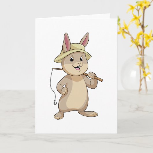 Konijn als visser met hengel kaart (Gele Bloem)