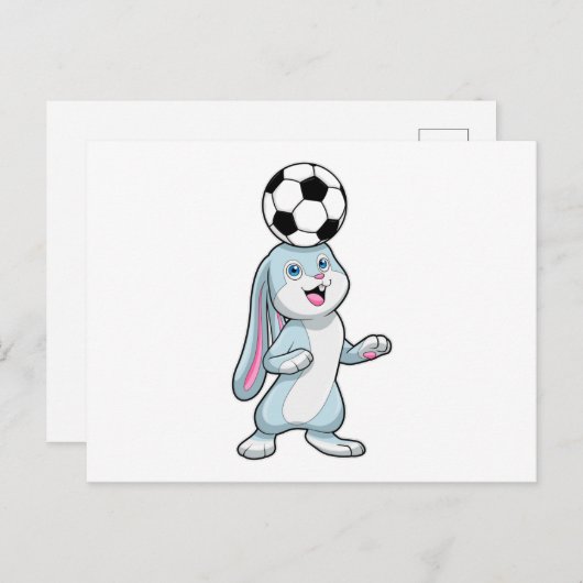 Konijn als voetballer met Voetbal Briefkaart (Voorkant / Achterkant)